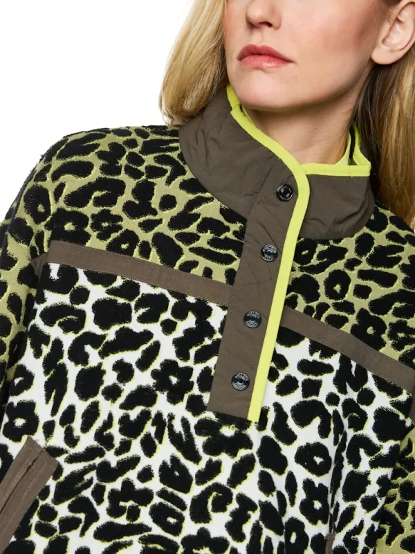 Sweat Col Montant Manches Longues Bimatière Deux Poches Zippées Imprimé Léopard – Image 3