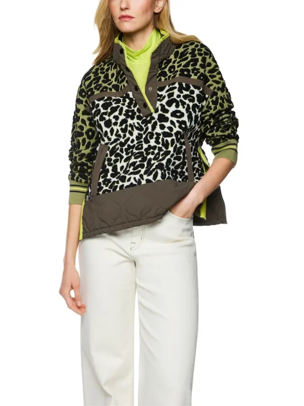 Sweat Col Montant Manches Longues Bimatière Deux Poches Zippées Imprimé Léopard – Image 6