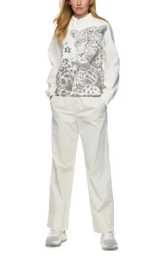 Sweat Col Montant Froncé Manches Longues Motif Placé Léopard