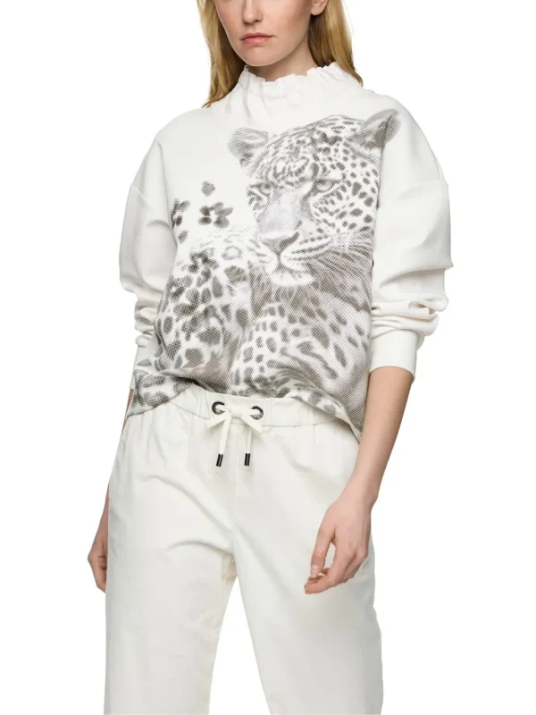 Sweat Col Montant Froncé Manches Longues Motif Placé Léopard – Image 5