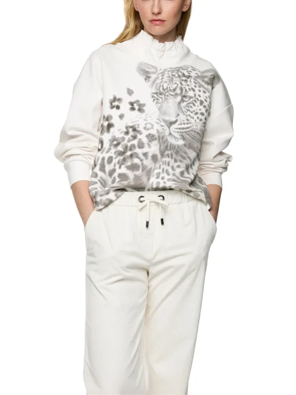 Sweat Col Montant Froncé Manches Longues Motif Placé Léopard – Image 6