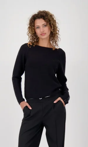 Pull Col Rond Manches Longues Uni Strass Épaules Et Manches