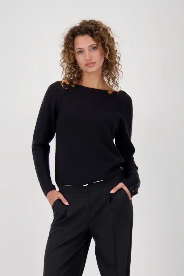 Pull Col Rond Manches Longues Uni Strass Épaules Et Manches