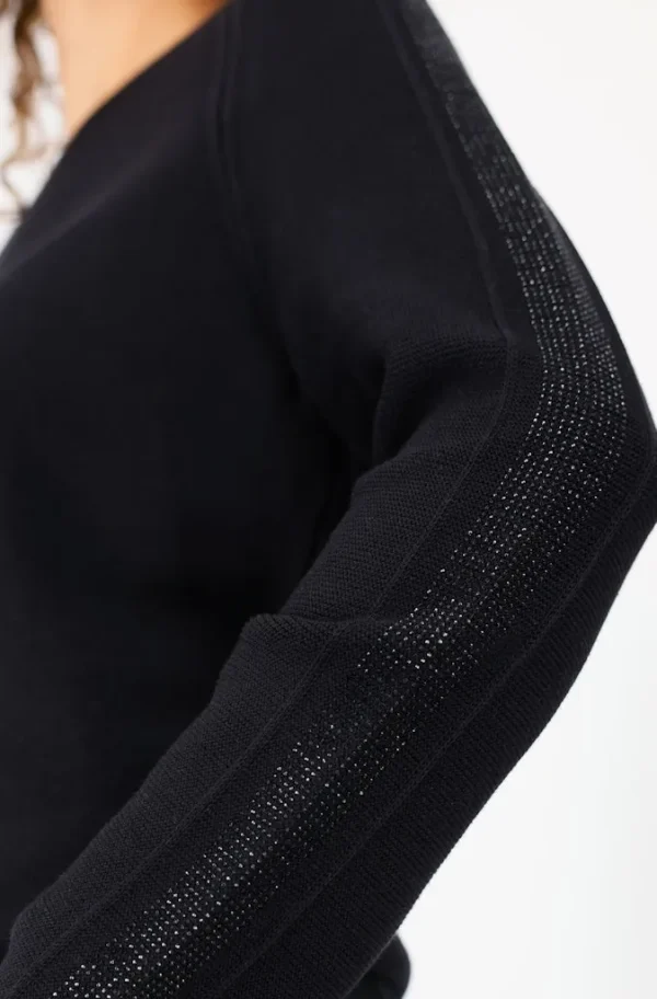 Pull Col Rond Manches Longues Uni Strass Épaules Et Manches – Image 4