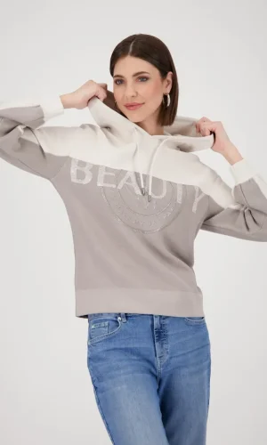 Pull À Capuche Manches Longues Motif Placé Strass Bicolore