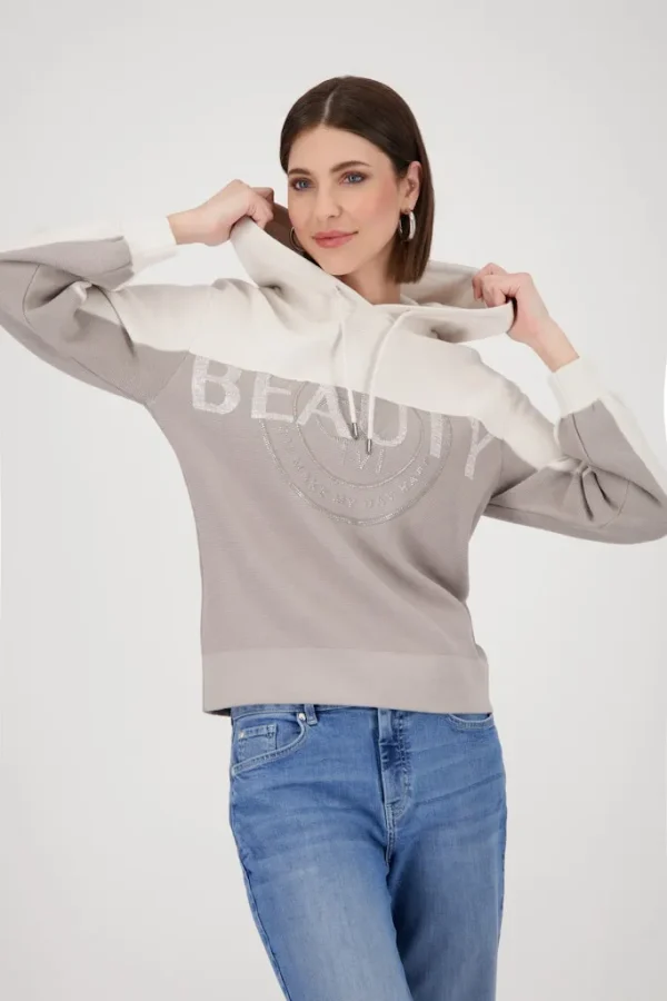 Pull À Capuche Manches Longues Motif Placé Strass Bicolore