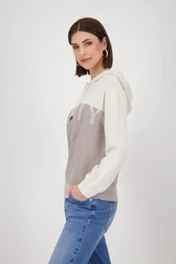 Pull À Capuche Manches Longues Motif Placé Strass Bicolore – Image 2