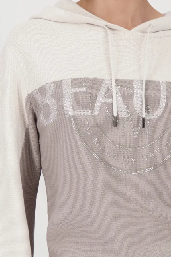 Pull À Capuche Manches Longues Motif Placé Strass Bicolore – Image 4