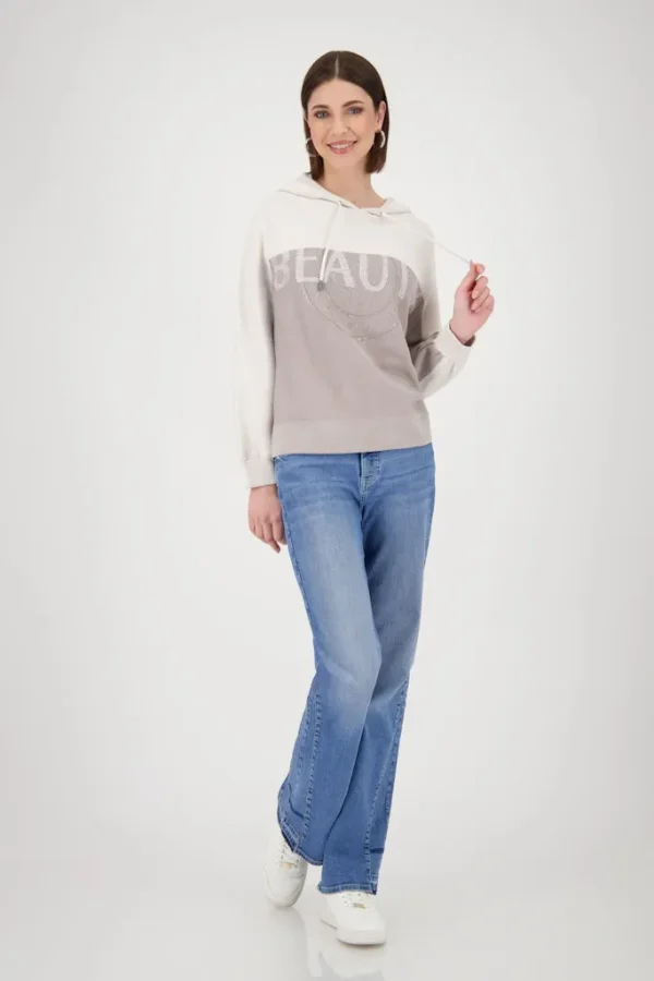 Pull À Capuche Manches Longues Motif Placé Strass Bicolore – Image 5