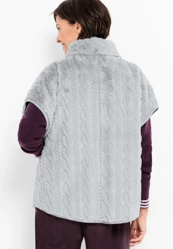 Gilet Col Montant Sans Manches Zippé Deux Poches Fausse Fourrure Torsadé Uni – Image 2