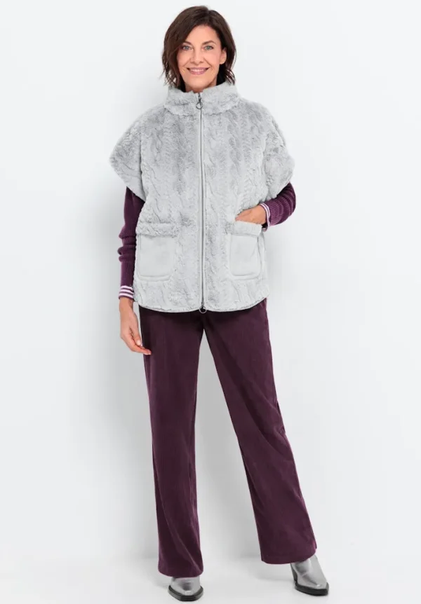 Gilet Col Montant Sans Manches Zippé Deux Poches Fausse Fourrure Torsadé Uni – Image 5