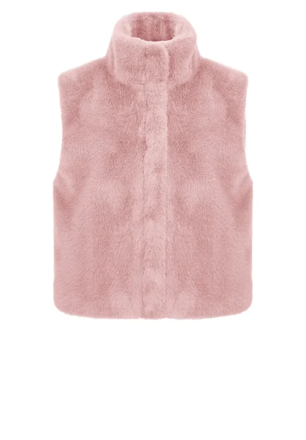 Gilet Col Montant Sans Manches Pressions Fausse Fourrure Uni – Image 5