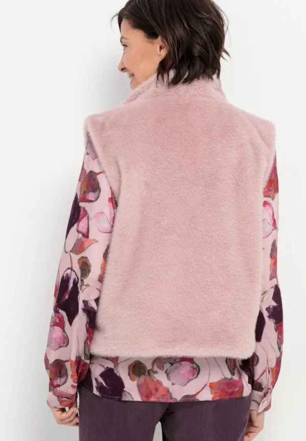 Gilet Col Montant Sans Manches Pressions Fausse Fourrure Uni – Image 2