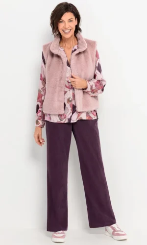 Gilet Col Montant Sans Manches Pressions Fausse Fourrure Uni