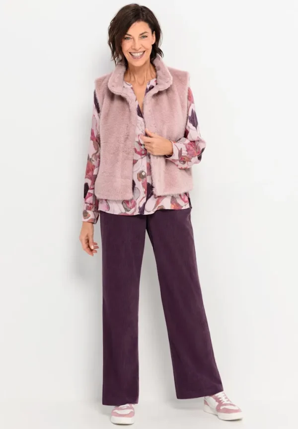Gilet Col Montant Sans Manches Pressions Fausse Fourrure Uni