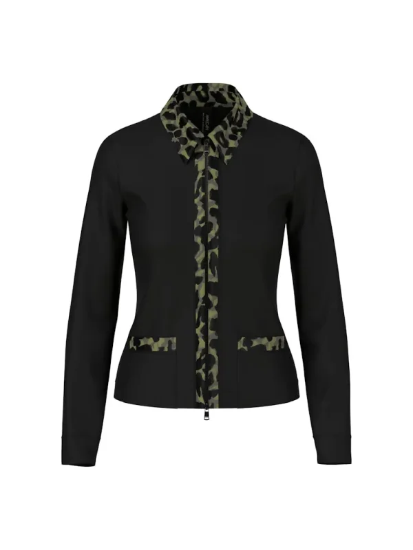 Gilet Col Polo Manches Longues Deux Poches Zippées Bandes Imprimées Léopard – Image 8