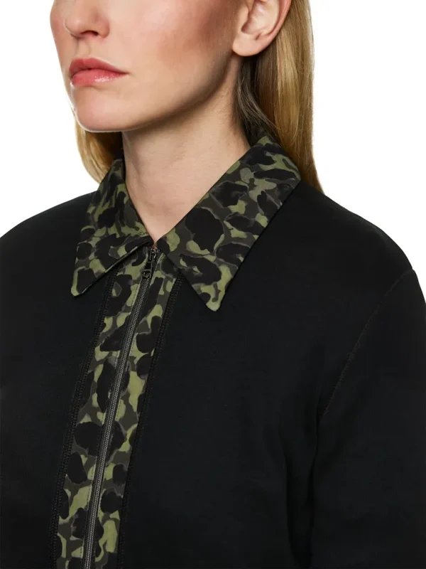 Gilet Col Polo Manches Longues Deux Poches Zippées Bandes Imprimées Léopard – Image 3