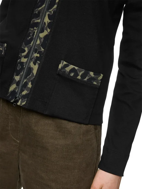 Gilet Col Polo Manches Longues Deux Poches Zippées Bandes Imprimées Léopard – Image 4