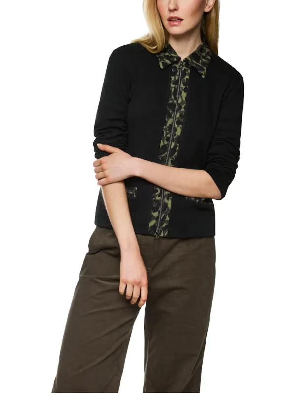 Gilet Col Polo Manches Longues Deux Poches Zippées Bandes Imprimées Léopard – Image 7