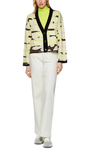 Gilet Court Manches Longues Boutonné Jacquard Imprimé All Over