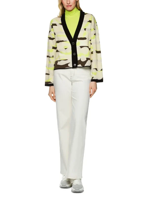 Gilet Court Manches Longues Boutonné Jacquard Imprimé All Over