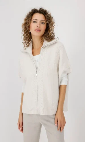 Gilet Cape Col Montant Manches Courtes Chauvesouris Torsades Zippée