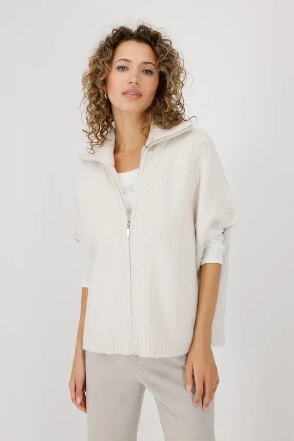 Gilet Cape Col Montant Manches Courtes Chauvesouris Torsades Zippée
