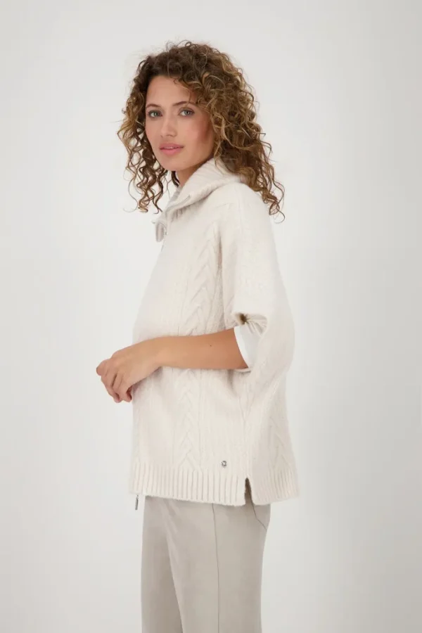Gilet Cape Col Montant Manches Courtes Chauvesouris Torsades Zippée – Image 2