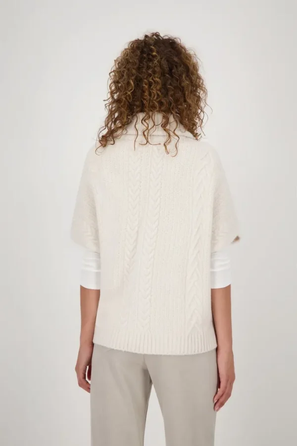 Gilet Cape Col Montant Manches Courtes Chauvesouris Torsades Zippée – Image 3