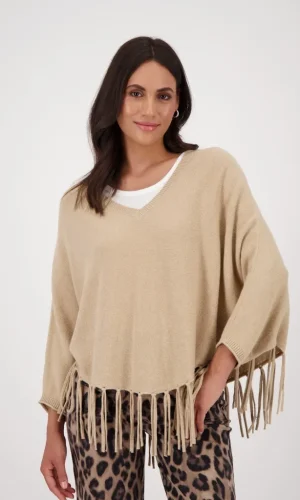 Poncho Col V Franges Uni