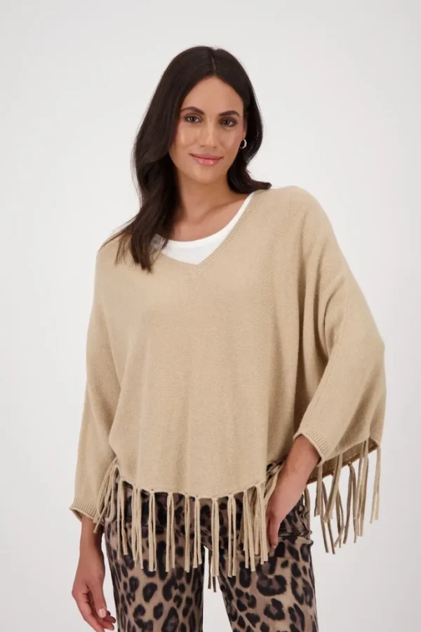 Poncho Col V Franges Uni