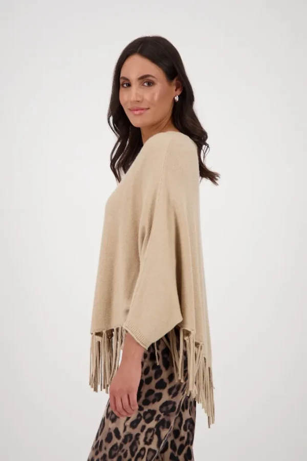 Poncho Col V Franges Uni – Image 2