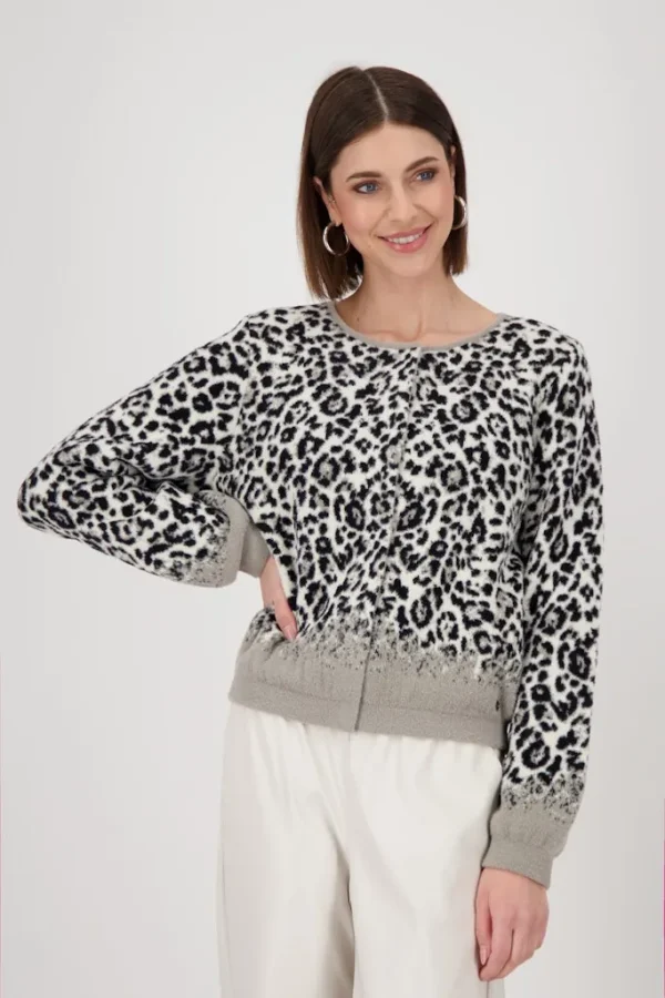 Gilet Court Col Rond Manches Longues Zippé Motif Léopard