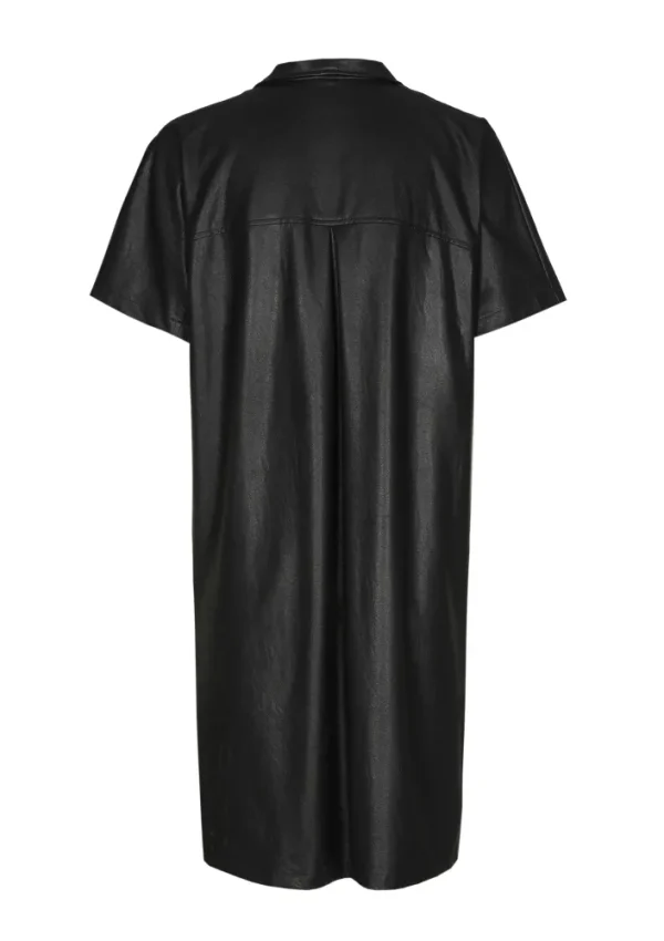Robe Longueur Genoux Col V Châle Manches Courtes Deux Poches Faux Cuir – Image 4