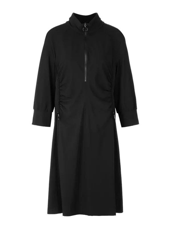 Robe Col V Zippé Manches Longues Longueur Genoux Face Froncée Unie Fluide – Image 7
