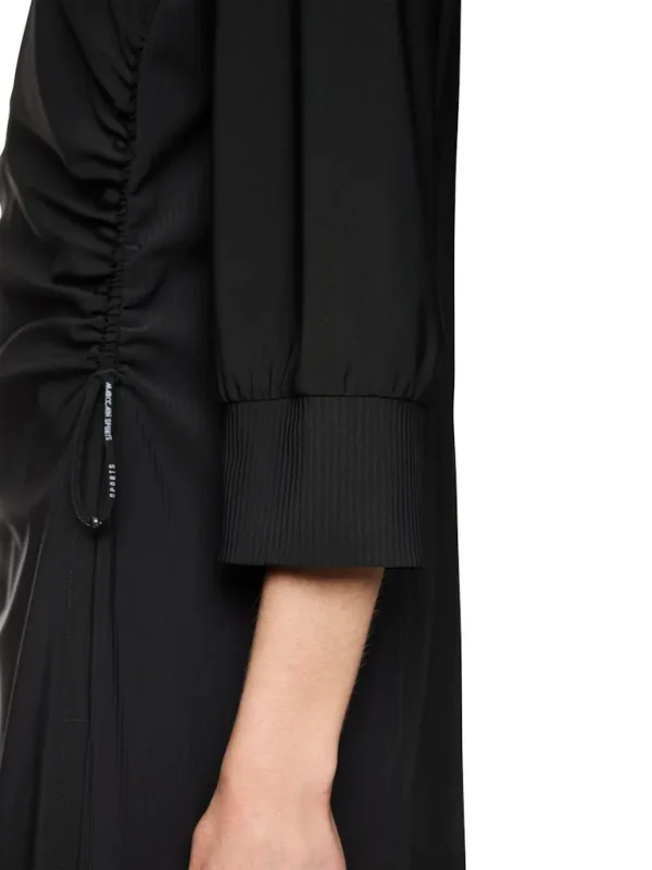 Robe Col V Zippé Manches Longues Longueur Genoux Face Froncée Unie Fluide – Image 4