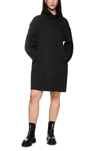Robe Col Boule Manches Longues Longueur Genoux Unie