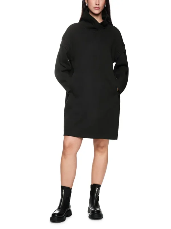 Robe Col Boule Manches Longues Longueur Genoux Unie