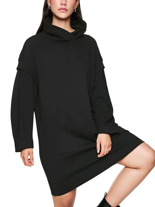 Robe Col Boule Manches Longues Longueur Genoux Unie – Image 4