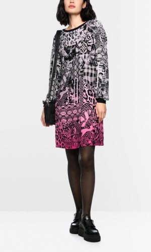 Robe Longueur Genoux Col Rond Manches Longues Motif Placé Street Art