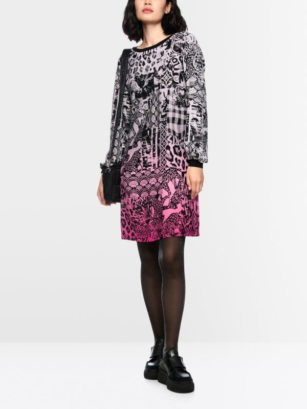Robe Longueur Genoux Col Rond Manches Longues Motif Placé Street Art