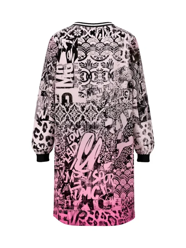 Robe Longueur Genoux Col Rond Manches Longues Motif Placé Street Art – Image 2