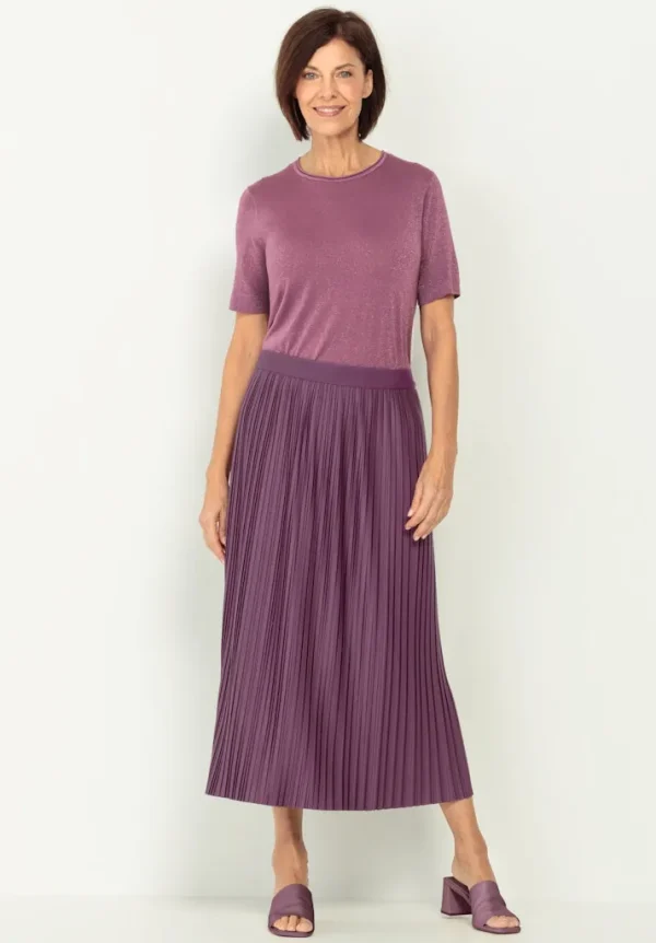 Jupe Longueur Midi Taille Moyenne Elastique Plissée Unie – Image 4