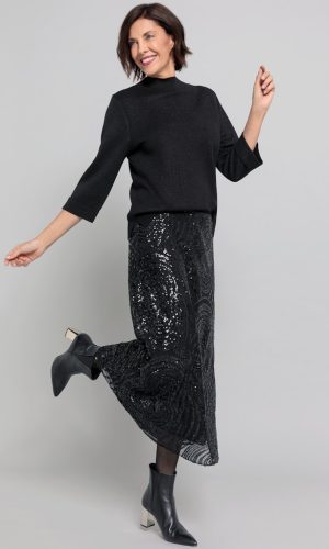 Jupe Longueur Midi Taille Moyenne Élastique Sequins Fluide