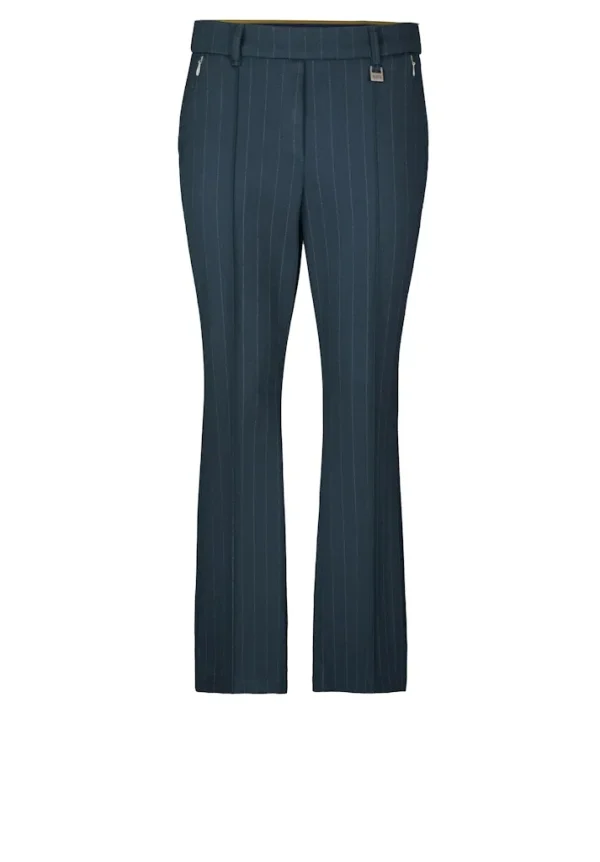 Pantalon Sept-huitième Taille Moyenne Elastique Deux Poches Zippées Droit Rayé – Image 5