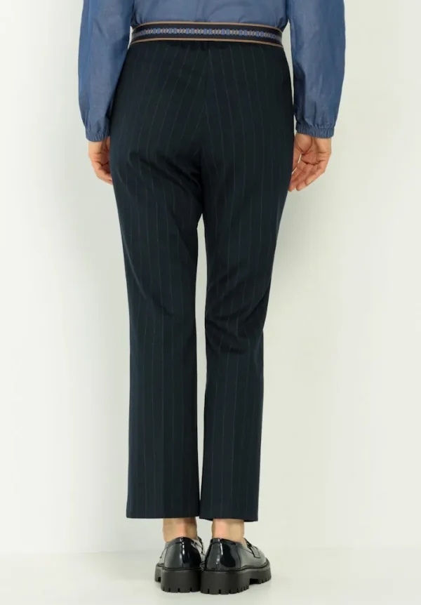 Pantalon Sept-huitième Taille Moyenne Elastique Deux Poches Zippées Droit Rayé – Image 2