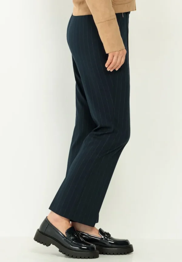 Pantalon Sept-huitième Taille Moyenne Elastique Deux Poches Zippées Droit Rayé – Image 3
