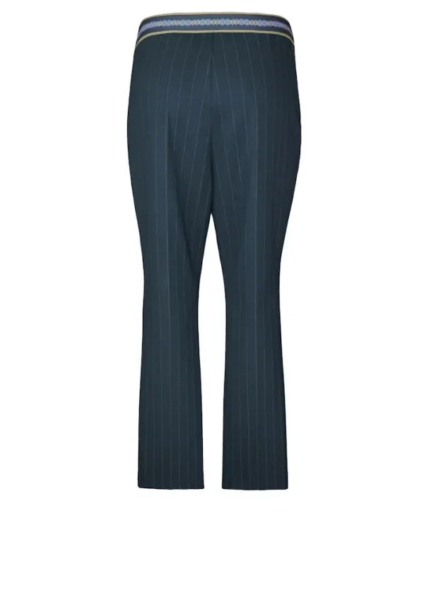 Pantalon Sept-huitième Taille Moyenne Elastique Deux Poches Zippées Droit Rayé – Image 6