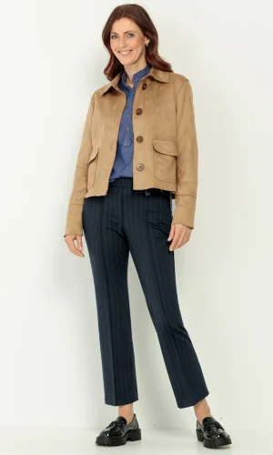 Pantalon Sept-huitième Taille Moyenne Elastique Deux Poches Zippées Droit Rayé