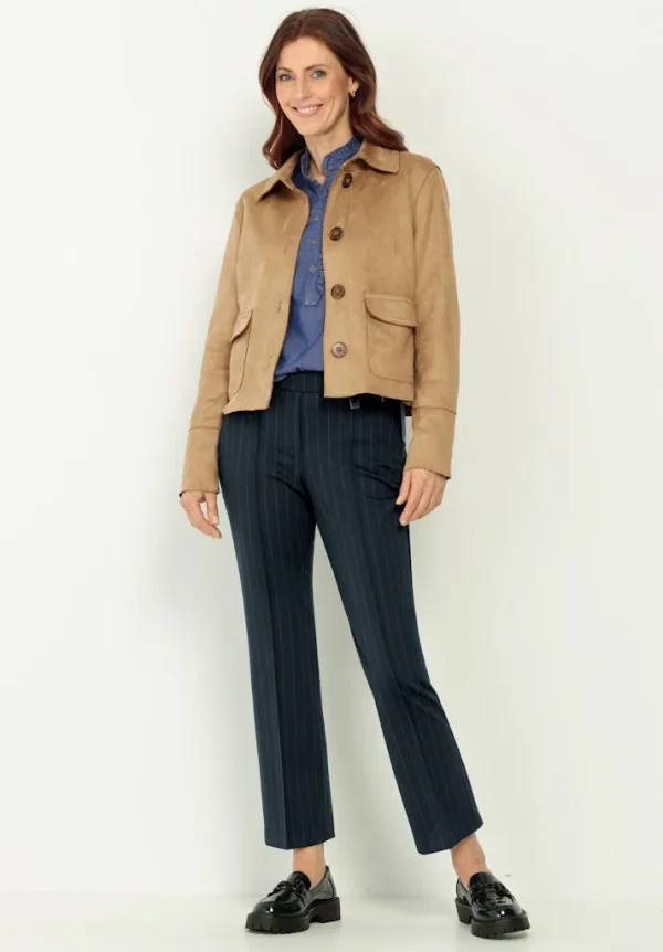 Pantalon Sept-huitième Taille Moyenne Elastique Deux Poches Zippées Droit Rayé